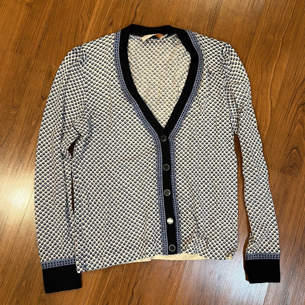 tory burch blue patterned sweater